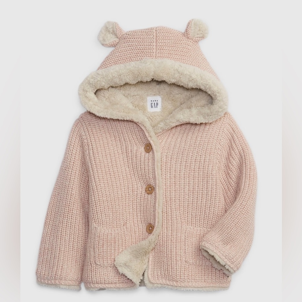 Baby Sherpa-Lined Bear Sweater in pink size 6-12 months